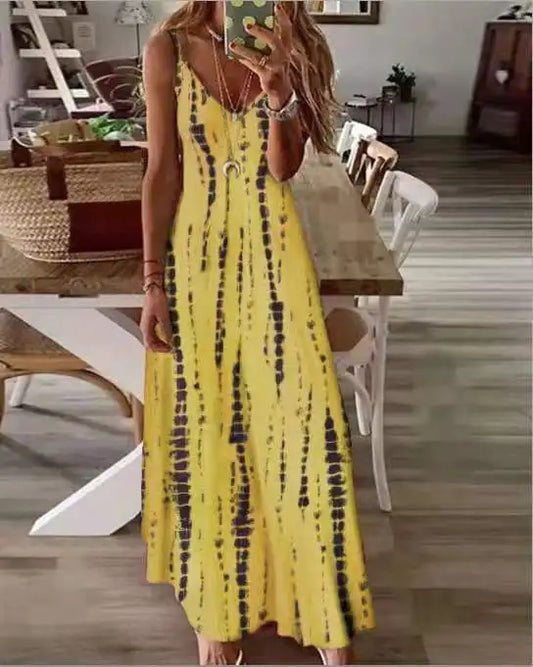 AS | Příležitostné tištěné Maxi špagety popruh šaty pro ženy V-Neck Backless A-Line dlouhé šaty Móda bohémský styl Beach Vestidos