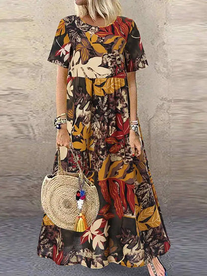 AS | ZANZEA 2023 Vintage tištěné šaty Dámské letní šaty na slunce ležérní krátký rukáv Maxi Vestidos Ženský O krku Květinový župan Femme