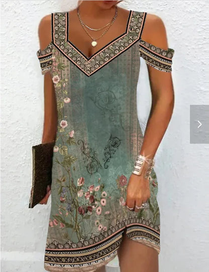 AS | Módní party šaty pro ženy Letní elegantní květinové tištěné Vintage šaty příležitostné Lady A-Line šaty