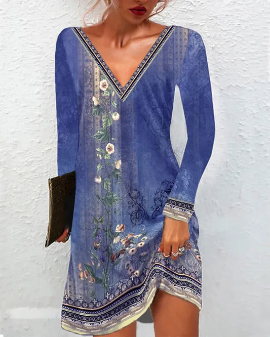 AS | Ženy letní šaty Boho V-Neck krátký rukáv Vintage tisk květinové šaty ženské příležitostné dovolená Beach volné šaty Vestidos
