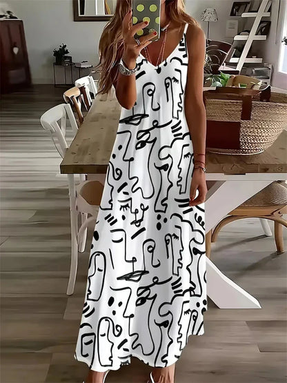 AS | Dámské nové havajské plážové šaty Letní módní sexy šaty bez rukávů dlouhé ohlávka 3D Vintage Butterfly Print Street Photo šaty