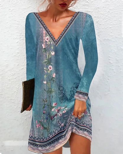AS | Ženy letní šaty Boho V-Neck krátký rukáv Vintage tisk květinové šaty ženské příležitostné dovolená Beach volné šaty Vestidos