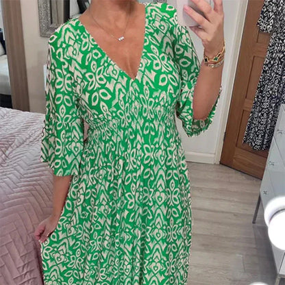 AB | Ležérní boho šaty s výstřihem do V a polodlouhými rukávy