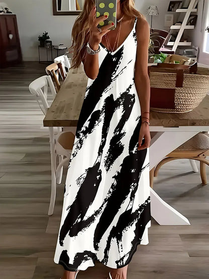 AS | 2024 Nové Vintage etnický tisk Dámy elegantní šaty Letní dámy ležérní šaty bez rukávů Dámská móda Dlouhé šaty ulice
