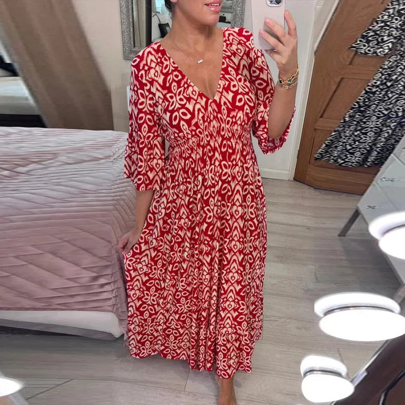 AB | Ležérní boho šaty s výstřihem do V a polodlouhými rukávy