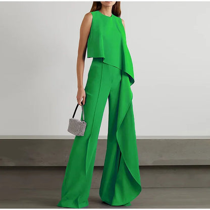 AS | Ležérní dámské kalhoty rovného střihu bez rukávů s úzkou přední částí a širokými nohavicemi