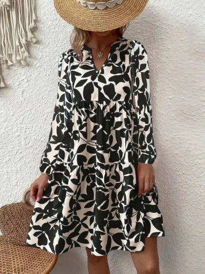 AS | 2024 Dámské letní elegantní skládané šaty s výstřihem do V Boho tisk mini šatů ležérní volné plážové šaty nadměrné velikosti