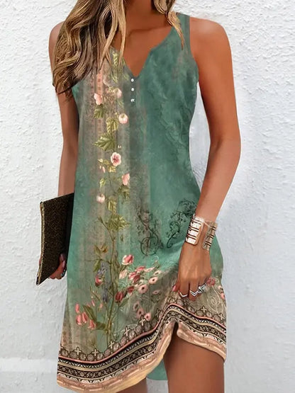 AS | Dámské šaty Letní módní švy V-Neck Loose Bohemian Holiday Woman Basic Sleeveless Vestidos
