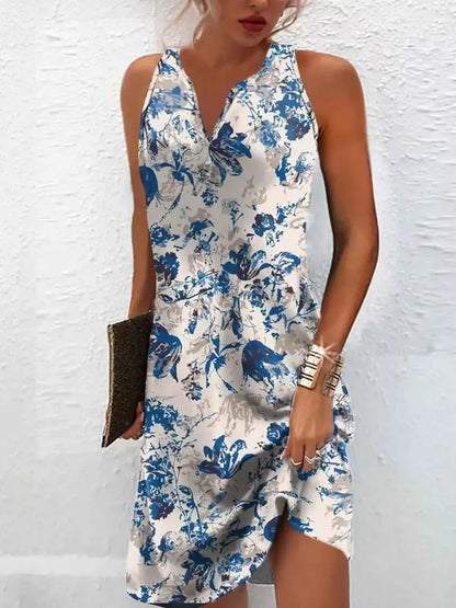 AS | Dámské šaty Letní módní švy V-Neck Loose Bohemian Holiday Woman Basic Sleeveless Vestidos