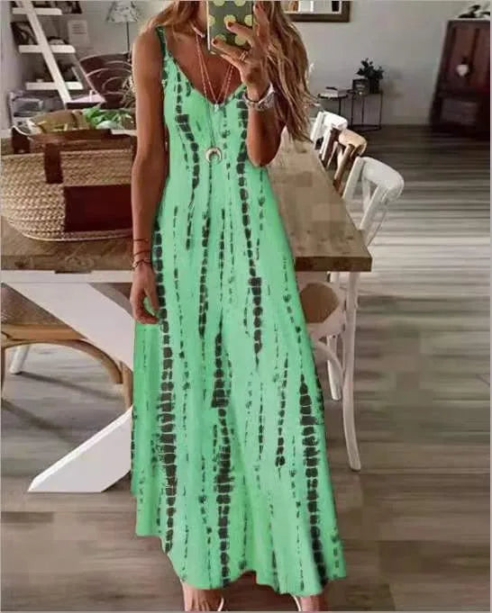 AS | Příležitostné tištěné Maxi špagety popruh šaty pro ženy V-Neck Backless A-Line dlouhé šaty Móda bohémský styl Beach Vestidos