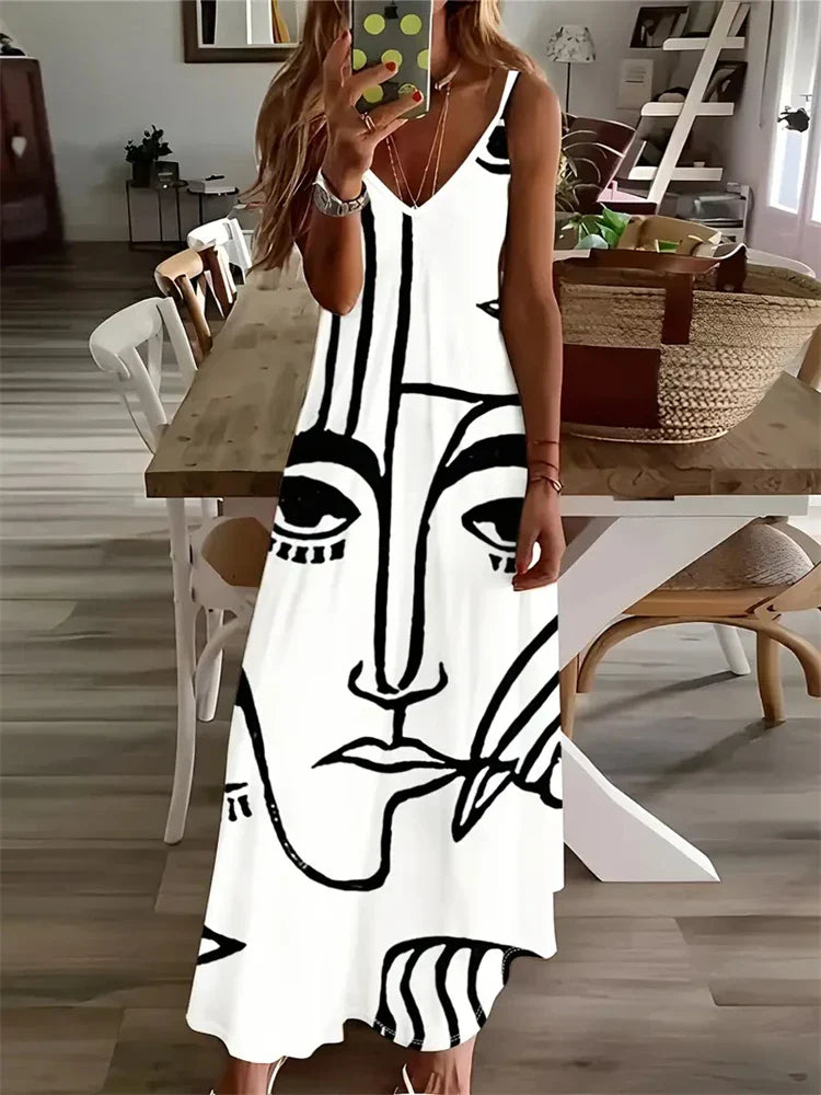 AS | Dámské nové havajské plážové šaty Letní módní sexy šaty bez rukávů dlouhé ohlávka 3D Vintage Butterfly Print Street Photo šaty