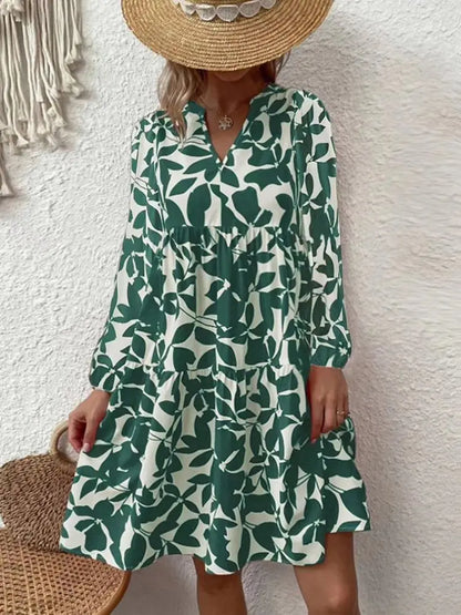 AS | 2024 Dámské letní elegantní skládané šaty s výstřihem do V Boho tisk mini šatů ležérní volné plážové šaty nadměrné velikosti
