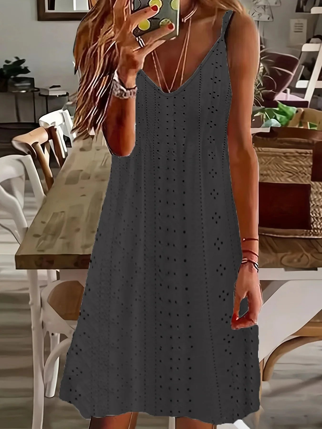 AS | 2024 AliExpress Evropa a Spojené státy Plus velikost ženy letní nový výstřih žakárové V-Neck popruh jednobarevné šaty