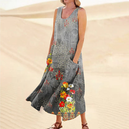 AS | Dámské letní ležérní retro šaty Beach Cover Up s kapsami Plus velikost volné bavlněné lněné tričko šaty Beach dlouhé šaty