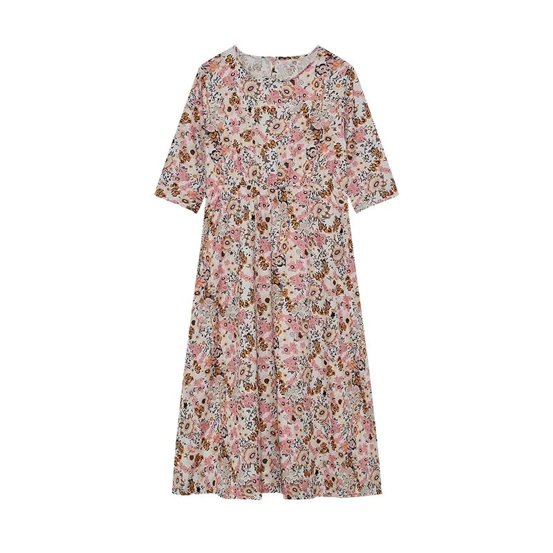 AS | 2024 Cross Border Spring and Summer Printed Round Neck Covered Head Mid Sleeves Loose Casual Bag in a Long Dress (Jarní a letní kříž s potiskem)