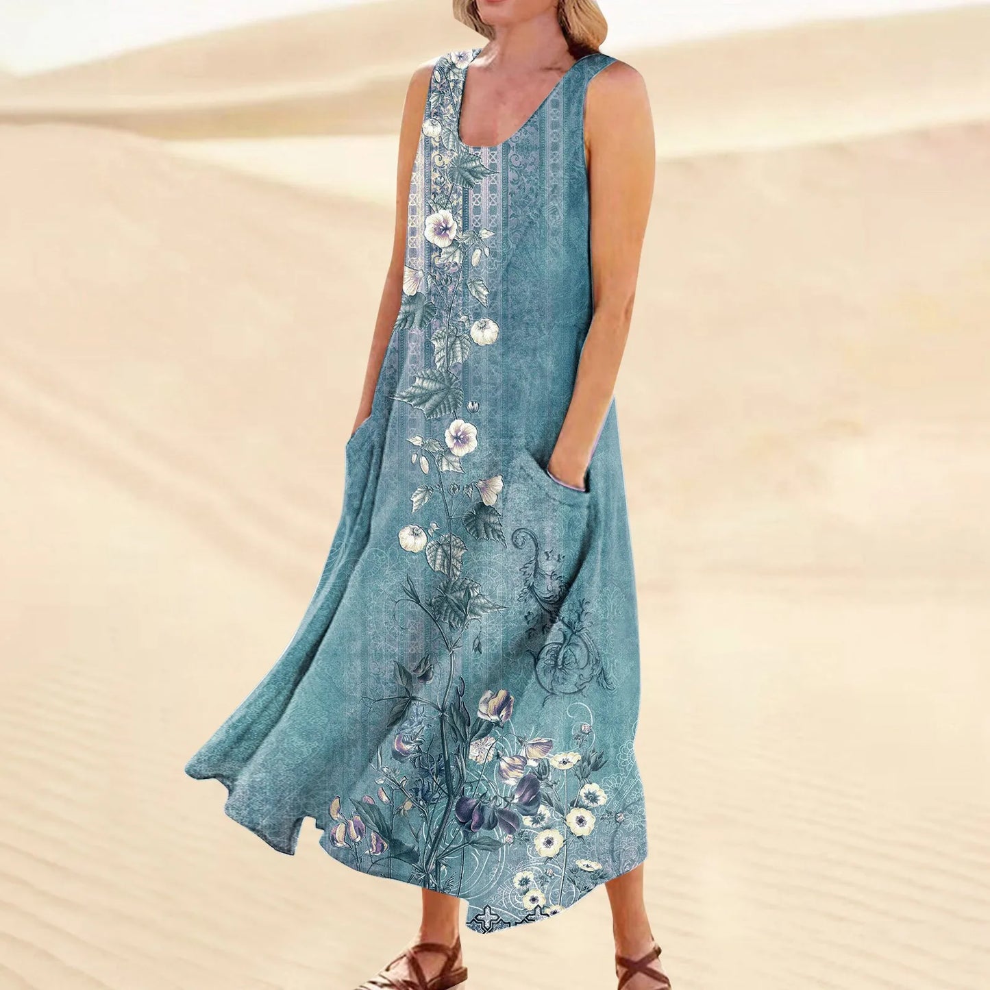 AS | Dámské letní ležérní retro šaty Beach Cover Up s kapsami Plus velikost volné bavlněné lněné tričko šaty Beach dlouhé šaty