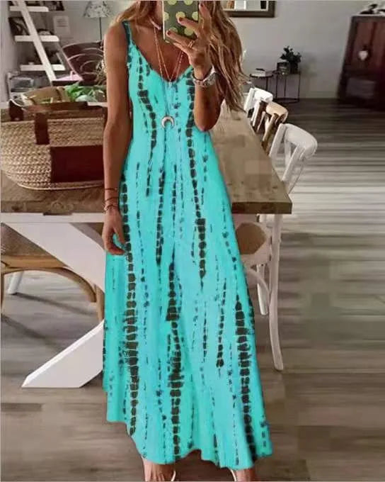 AS | Příležitostné tištěné Maxi špagety popruh šaty pro ženy V-Neck Backless A-Line dlouhé šaty Móda bohémský styl Beach Vestidos