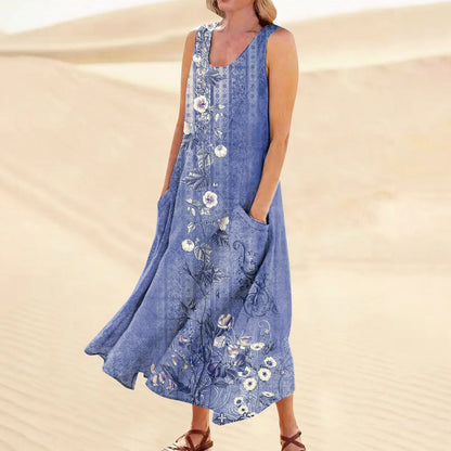 AS | Dámské letní ležérní retro šaty Beach Cover Up s kapsami Plus velikost volné bavlněné lněné tričko šaty Beach dlouhé šaty