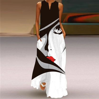 AS | Letní sexy Maxi šaty ženy bez rukávů V-Neck Robe Party 2025 Retro Loose Beach Vestidos Y2k S-5XL