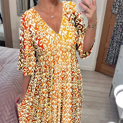 AB | Ležérní boho šaty s výstřihem do V a polodlouhými rukávy