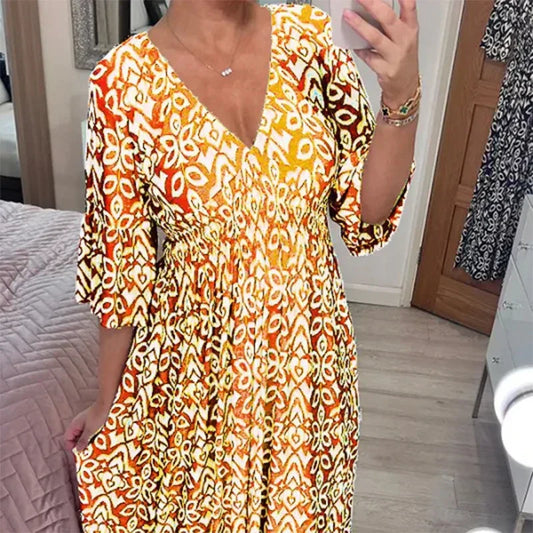 AB | Ležérní boho šaty s výstřihem do V a polodlouhými rukávy