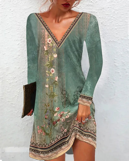 AS | Ženy letní šaty Boho V-Neck krátký rukáv Vintage tisk květinové šaty ženské příležitostné dovolená Beach volné šaty Vestidos
