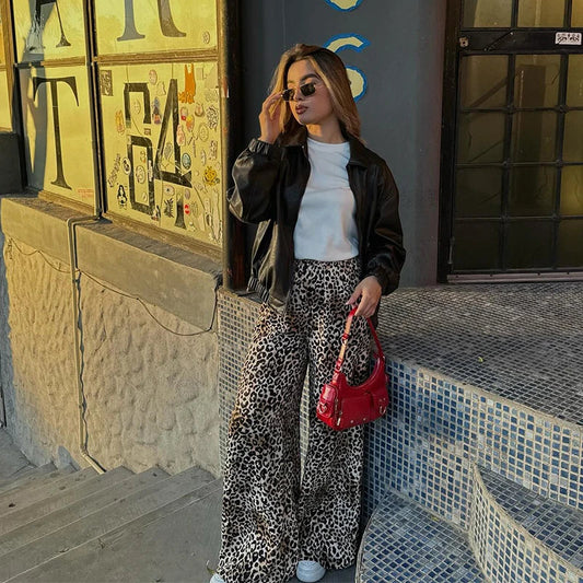 AS | Dámské široké vintage kalhoty s leopardím vzorem