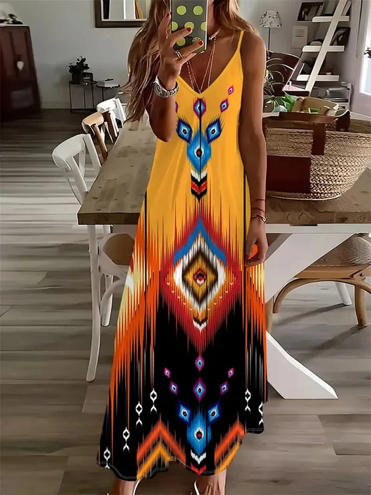 AS | Dámské nové havajské plážové šaty Letní módní sexy šaty bez rukávů dlouhé ohlávka 3D Vintage Butterfly Print Street Photo šaty