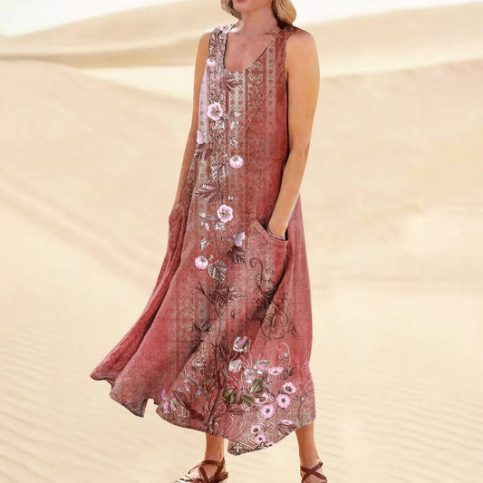 AS | Dámské letní ležérní retro šaty Beach Cover Up s kapsami Plus velikost volné bavlněné lněné tričko šaty Beach dlouhé šaty