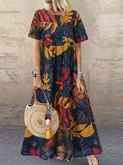 AS | ZANZEA 2023 Vintage tištěné šaty Dámské letní šaty na slunce ležérní krátký rukáv Maxi Vestidos Ženský O krku Květinový župan Femme