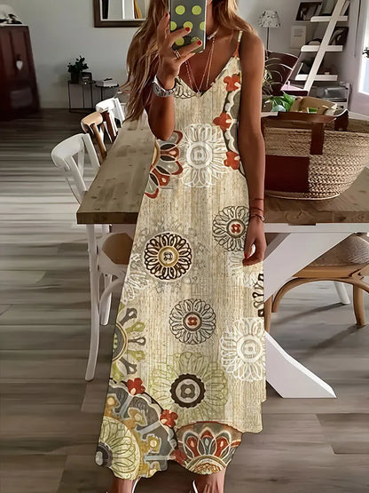 AS | 2024 Nové Vintage etnický tisk Dámy elegantní šaty Letní dámy ležérní šaty bez rukávů Dámská móda Dlouhé šaty ulice