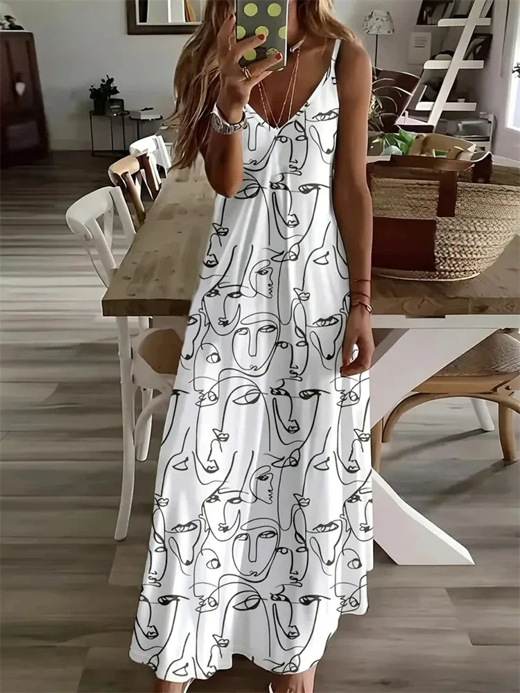 AS | Dámské nové havajské plážové šaty Letní módní sexy šaty bez rukávů dlouhé ohlávka 3D Vintage Butterfly Print Street Photo šaty