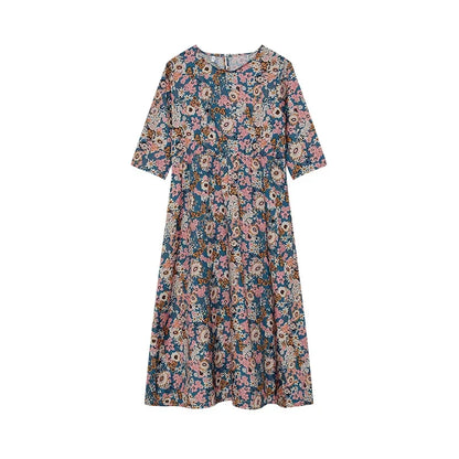 AS | 2024 Cross Border Spring and Summer Printed Round Neck Covered Head Mid Sleeves Loose Casual Bag in a Long Dress (Jarní a letní kříž s potiskem)