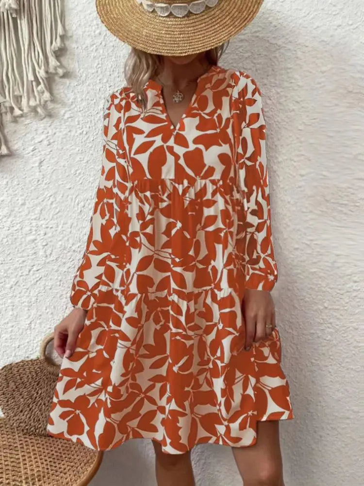AS | 2024 Dámské letní elegantní skládané šaty s výstřihem do V Boho tisk mini šatů ležérní volné plážové šaty nadměrné velikosti