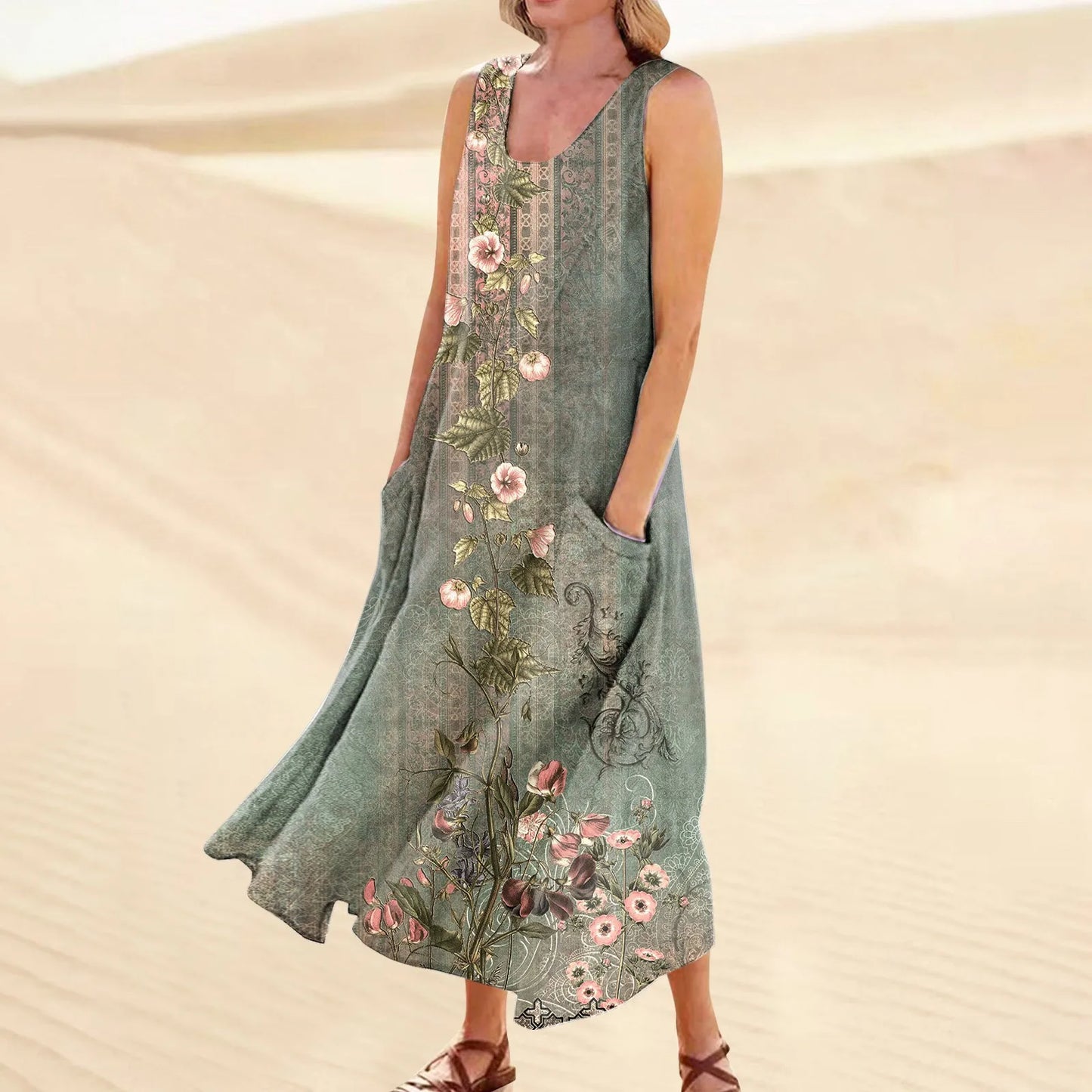 AS | Dámské letní ležérní retro šaty Beach Cover Up s kapsami Plus velikost volné bavlněné lněné tričko šaty Beach dlouhé šaty
