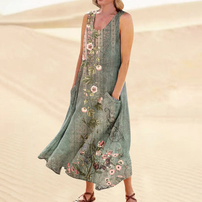 AS | Dámské letní ležérní retro šaty Beach Cover Up s kapsami Plus velikost volné bavlněné lněné tričko šaty Beach dlouhé šaty