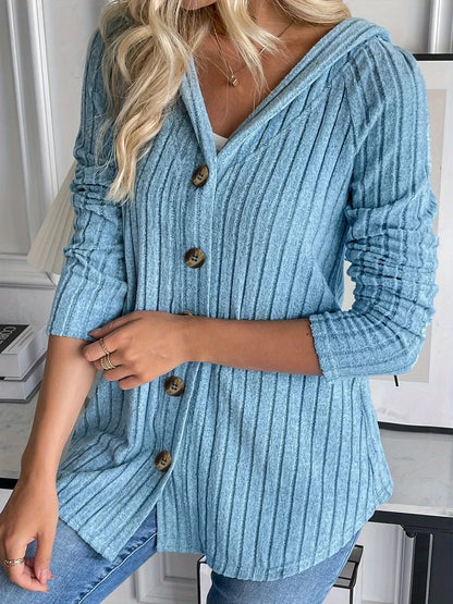 AS | Mikina s kapucí z žebrového úpletu a zapínáním na knoflíky