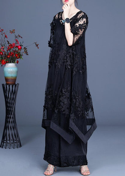 AS | Letní černé šaty Široké kalhoty Podvazková sukně Třídílná souprava