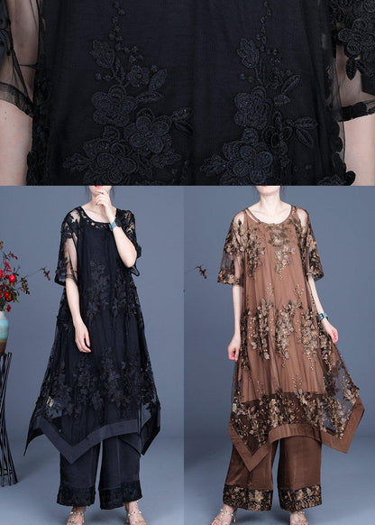 AS | Letní černé šaty Široké kalhoty Podvazková sukně Třídílná souprava