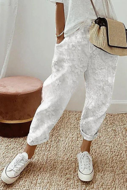 AS | Kalhoty s patchworkovým květinovým vzorem, kapsami a elastickým pasem