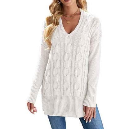     Green-Womens-Cable-Knit-Sweaters-V-Neck-Pullover-Tops-Long-Sleeve-Casual-Sweater-Blouse-Oversize-Knit-Shirts-K151-Side