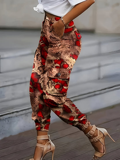 AS | Elegantní běžecké kalhoty s hadím potiskem a vysokým pasem