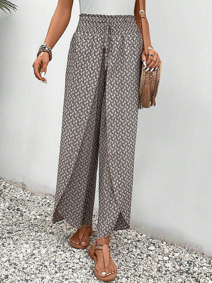 AS | Hnědý potisk Elastické kalhoty se šňůrkou v pase