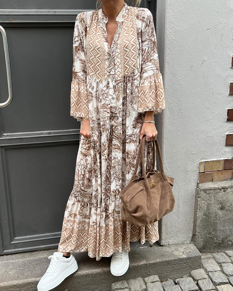 AS | Šaty s retro potiskem, dlouhé rukávy, rozšířené kalhoty