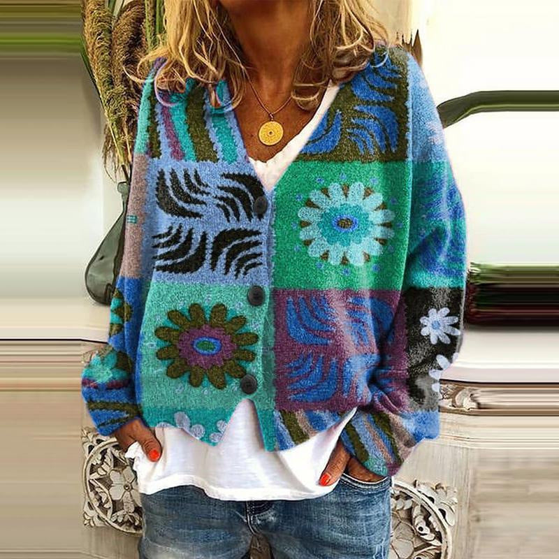 AS | Boho patchworkový svetr s květinami