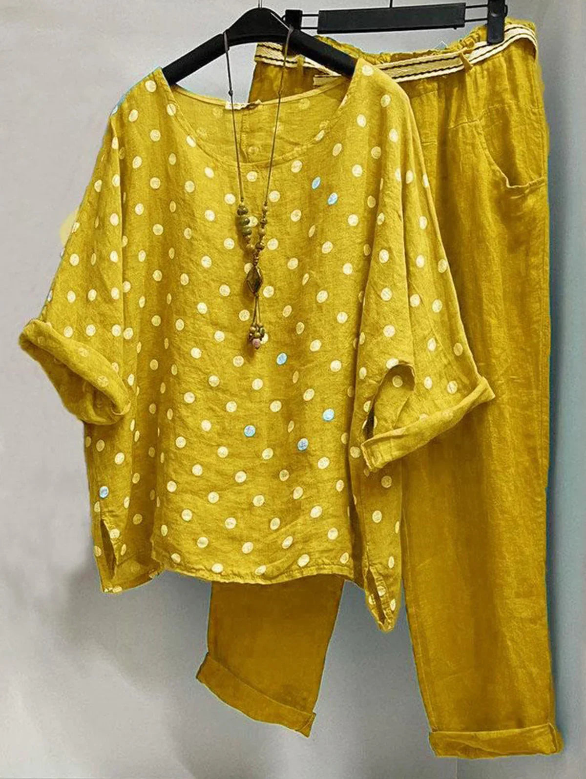 AS | Ležérní halenka s kulatým výstřihem s puntíky a kalhoty s kapsami v balení po 2 kusech