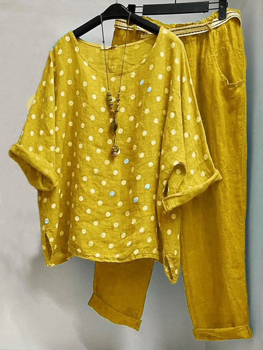 AS | Ležérní halenka s kulatým výstřihem s puntíky a kalhoty s kapsami v balení po 2 kusech