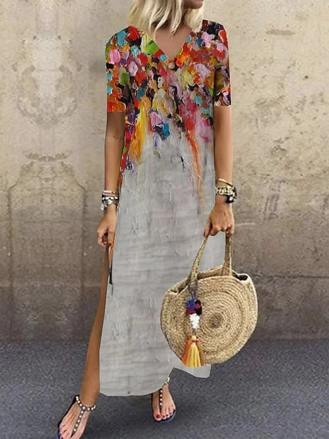 AS | Ležérní dámské šaty s potiskem a výstřihem do V