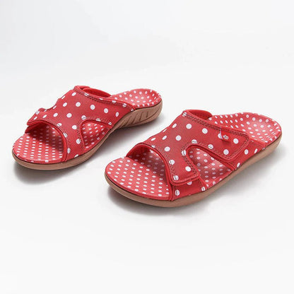 AS | Polka Dot Print Open Toe Hook Loop Ploché sandály