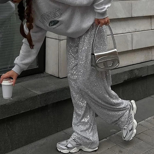 AS | Elegantní dámské kalhoty se širokými nohavicemi a flitry